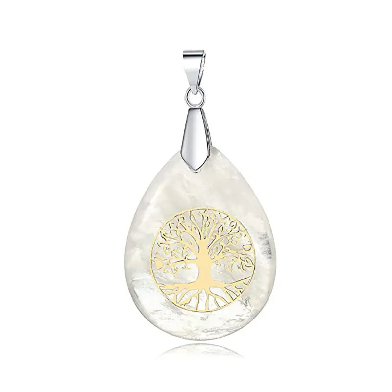 Tree of Life Pendant with Chain Natural Stone Clear Quartz